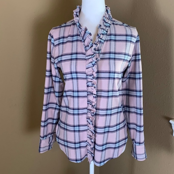 Isabel Marant Étoile Wendy Plaid Ruffle Flannel Shirt Sz 4 Pink Blue Check - Picture 1 of 9